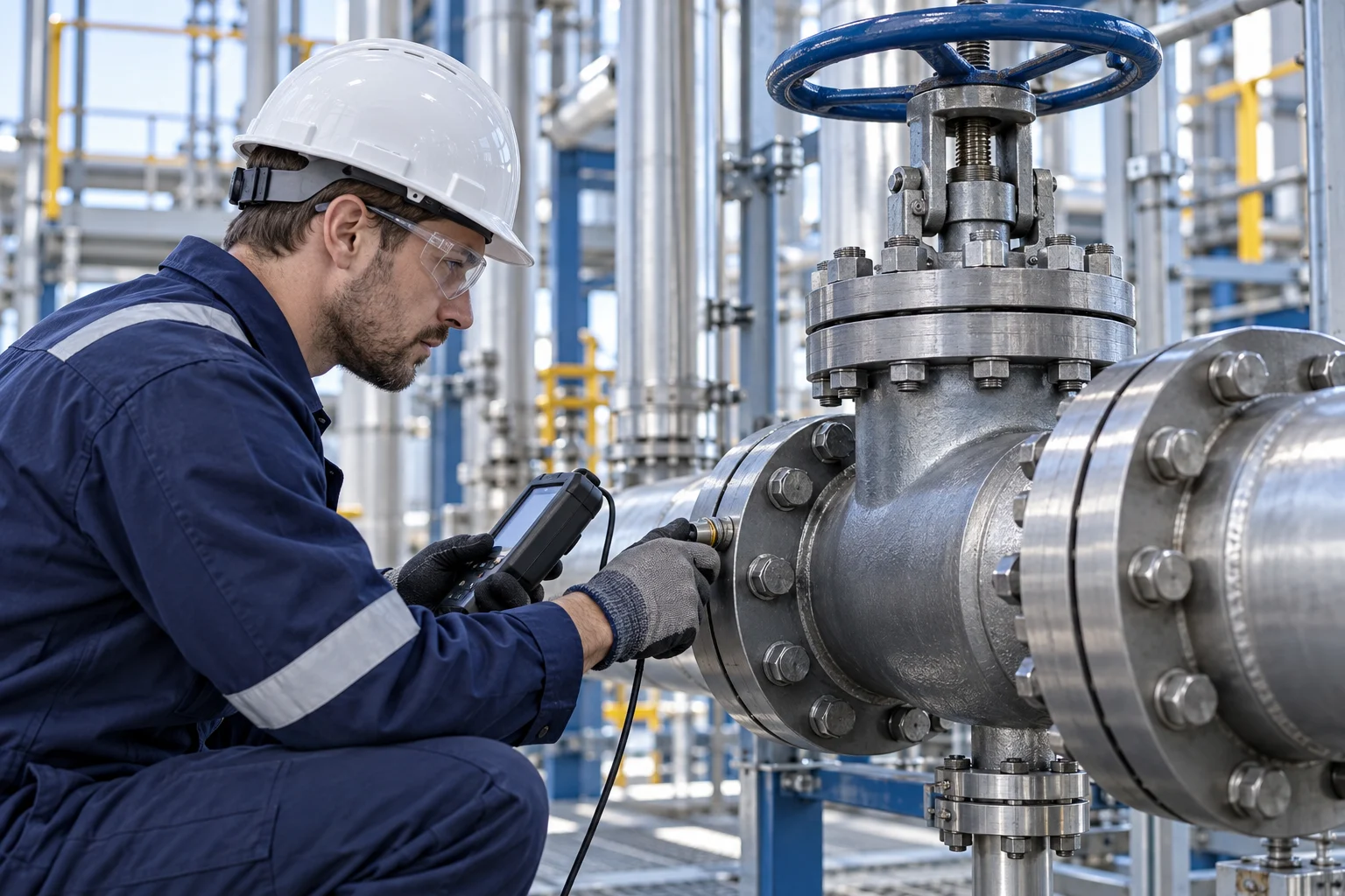 Illustration of a technician examining industrial equipment